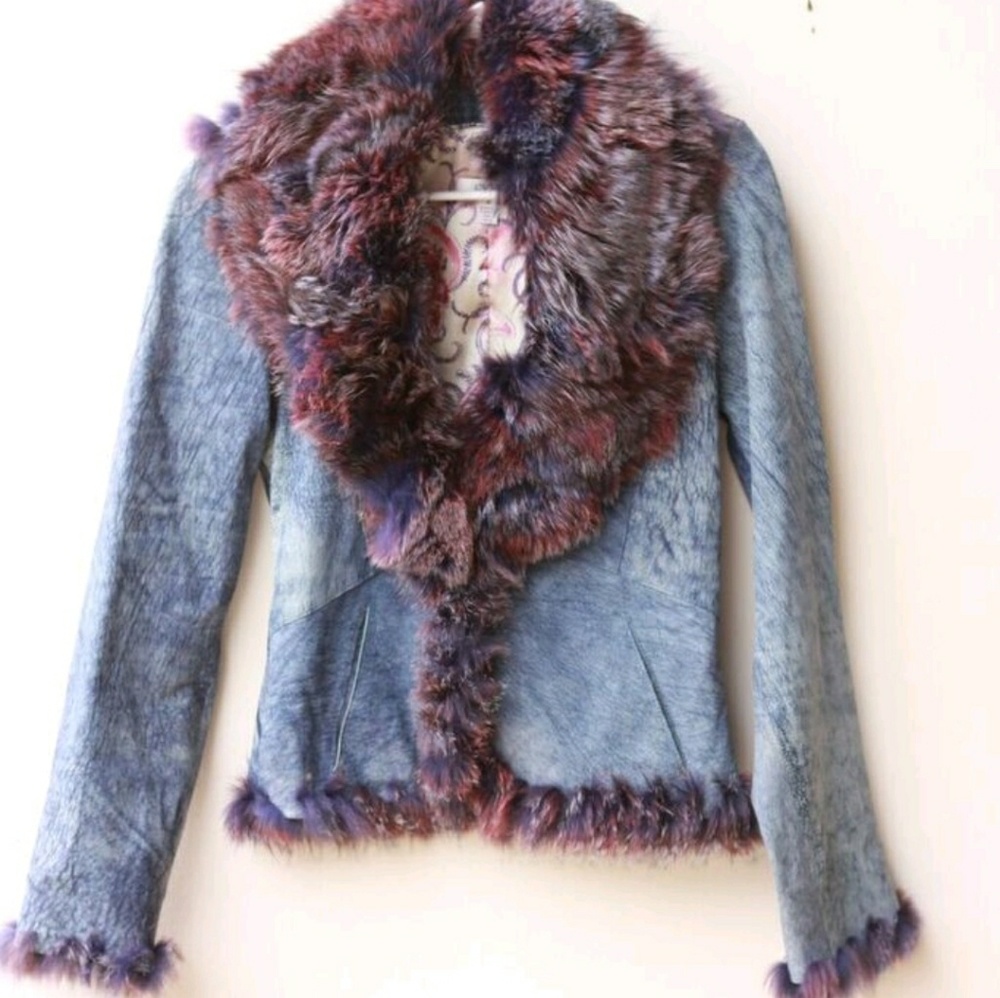 Leather and rabbit fur jacket